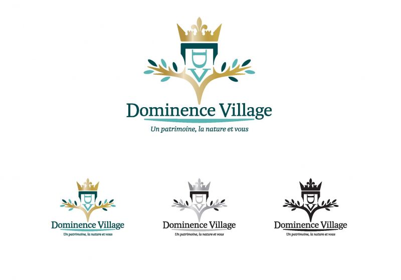 Logo Dominence Village, quadri, niveau de gris et aplat